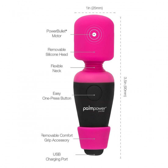 PalmPower Pocket Wand Mini Massager Roze/Zwart