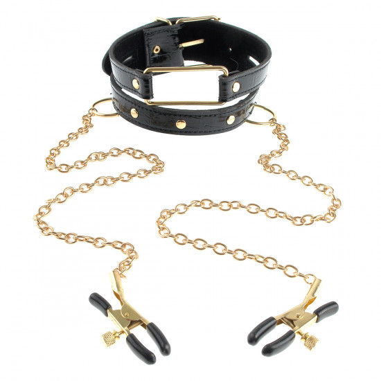 Fetish Gold Halsband Met Tepelklemmen Goud