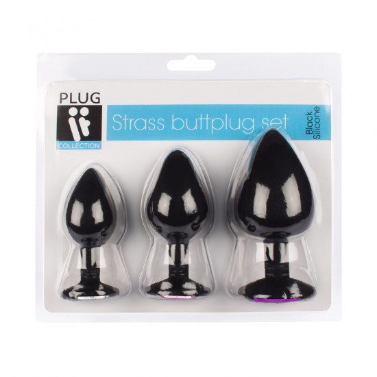 Plug It Strass Buttplug Set Zwart