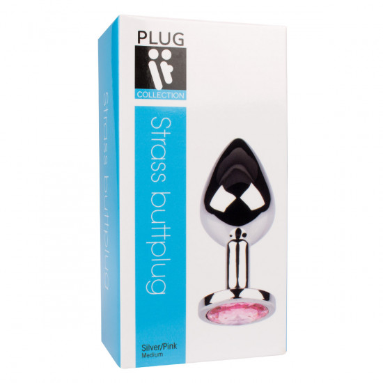 Plug It Strass Buttplug Medium Zilver/Roze