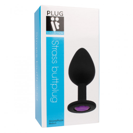 Plug It Strass Buttplug Medium Zwart/Paars